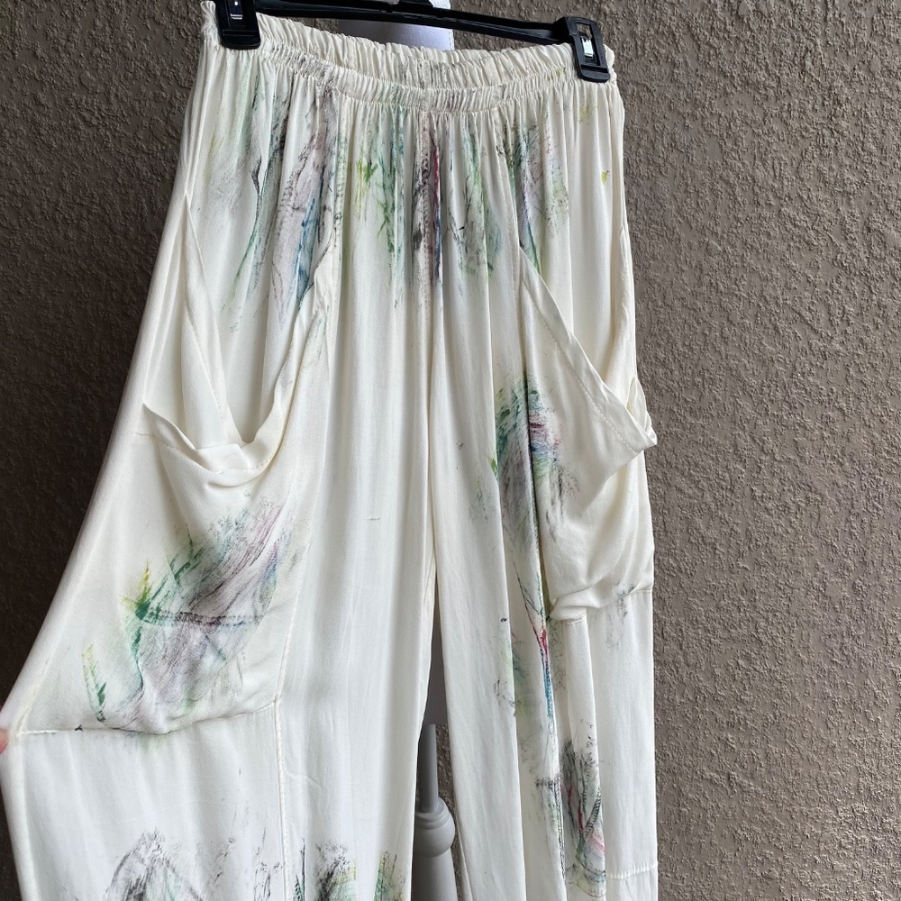 Sarah Santos Cream Wide Leg with Cuffs Pants Sz S - Picture 5 of 9